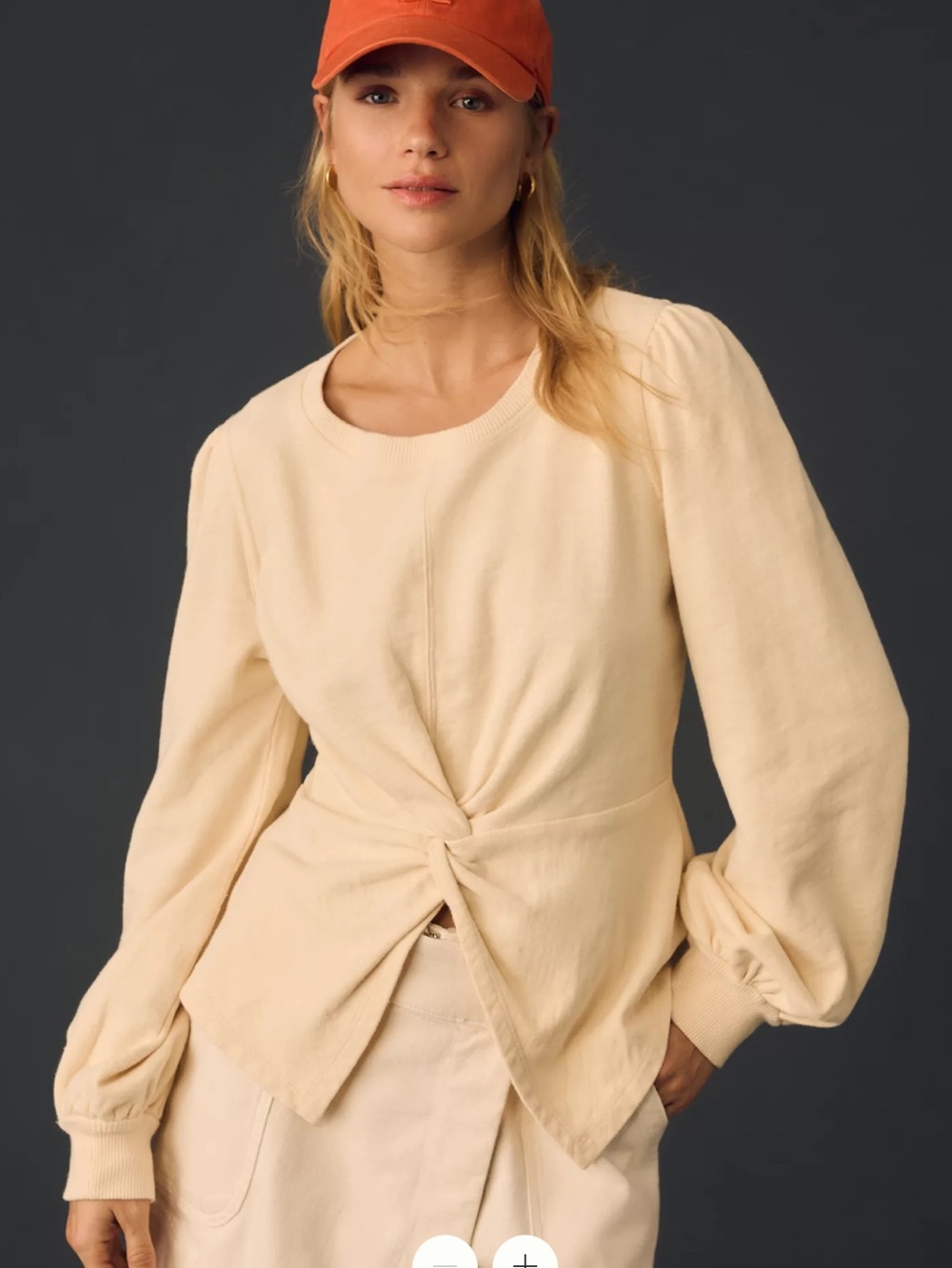 Pilcro twist Front top in Cream long Sleeve crew Neck M